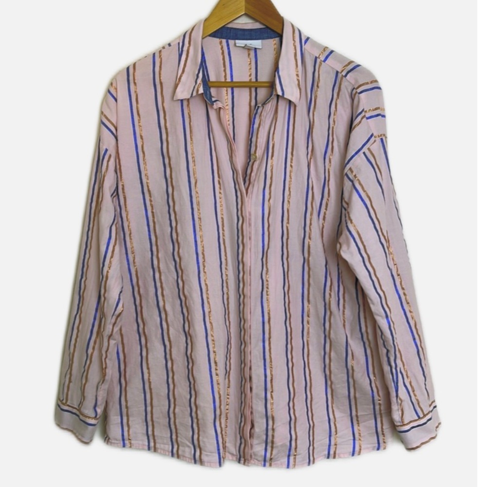 J Jill metallic stripe button down shirt L